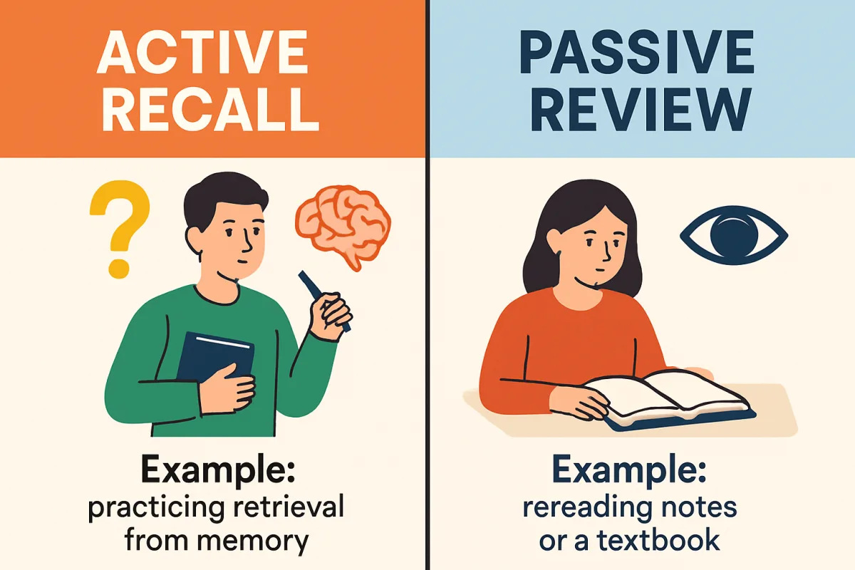 Active Recall vs Passive Review educational graphic