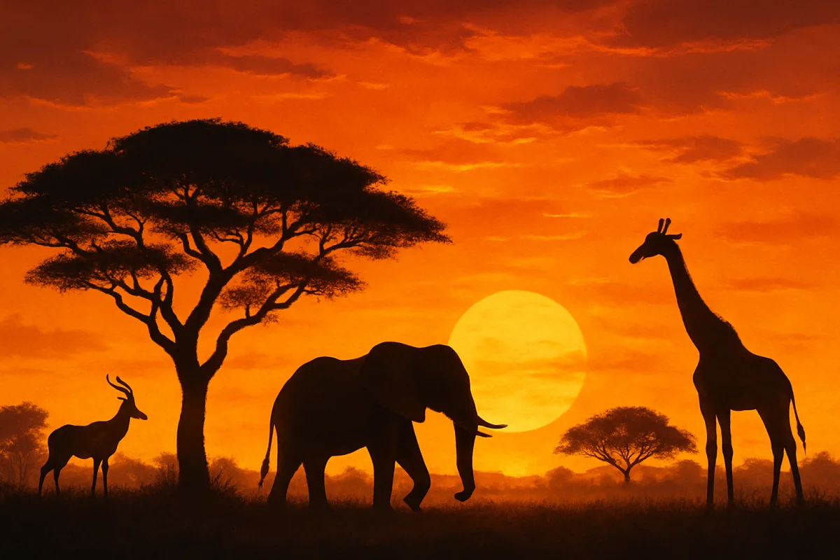 Africa Safari Planning Guide with wildlife and savanna landscape