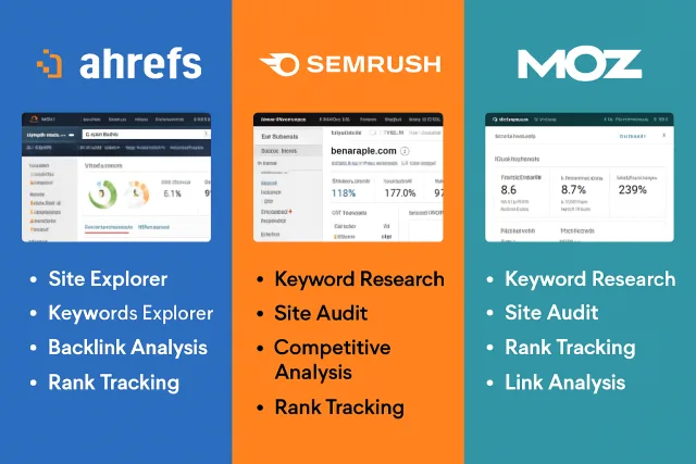 Comparison of Ahrefs, SEMrush, and Moz SEO tools