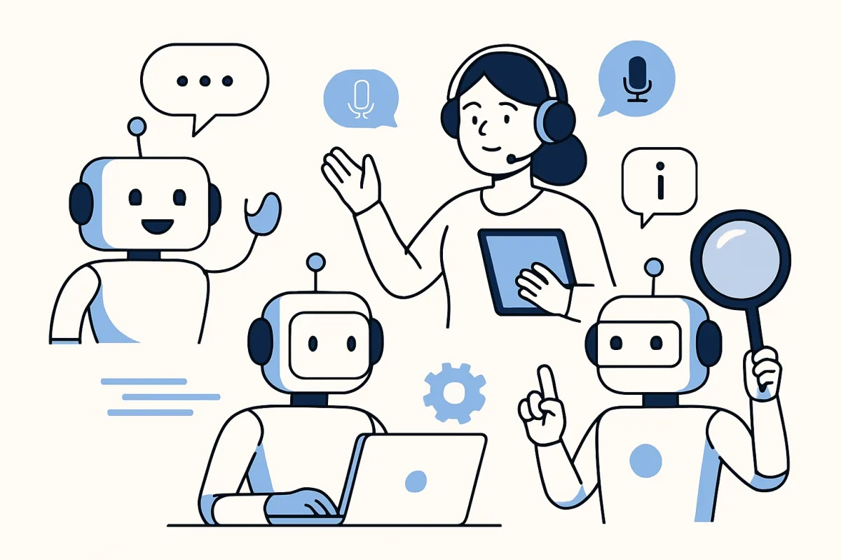 Illustration of AI agents showcasing chatbots and virtual assistants.