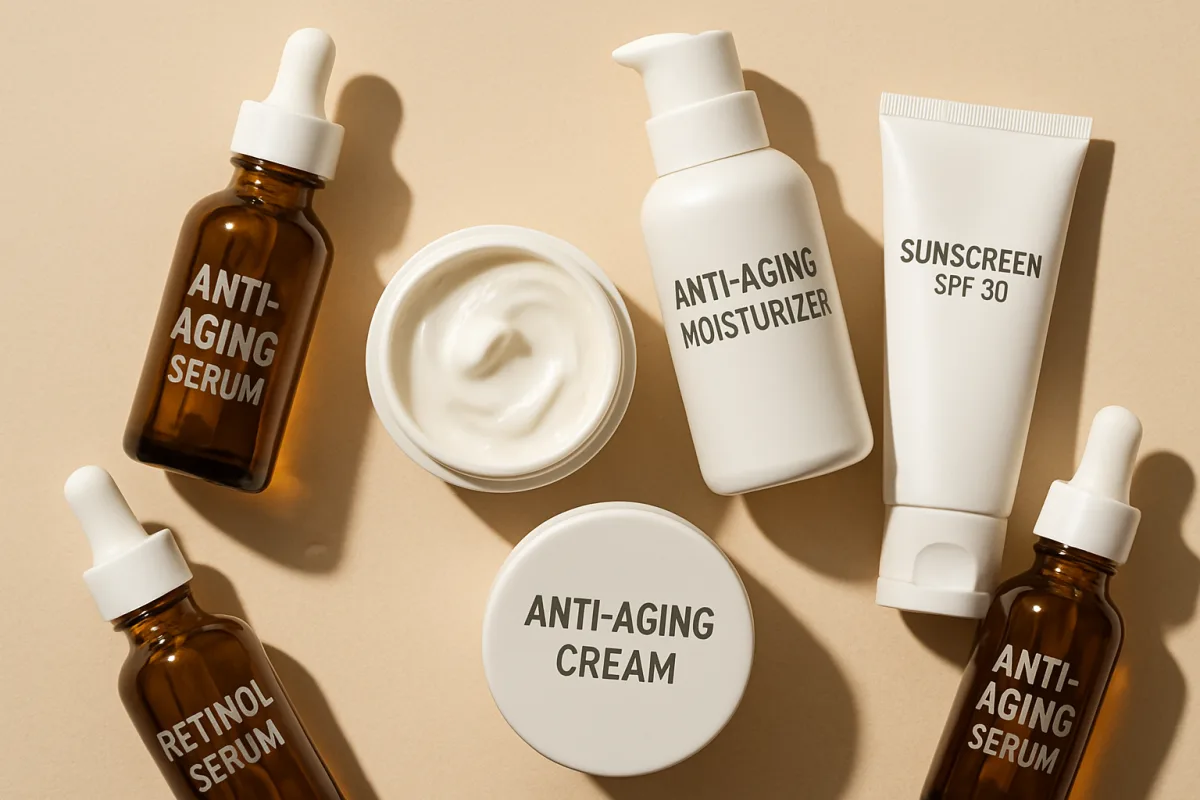 Anti-Aging Skincare Routine products displayed aesthetically