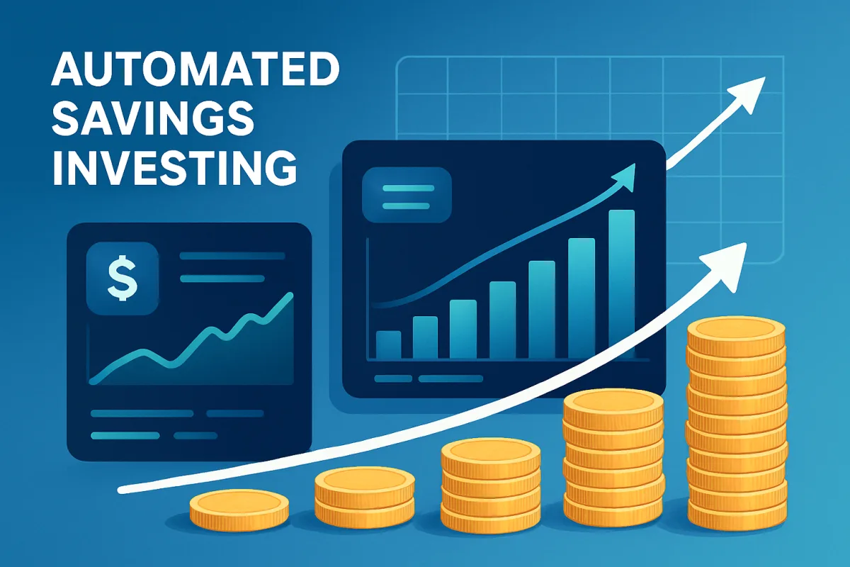 Automate savings investing with digital tools and financial growth visuals.