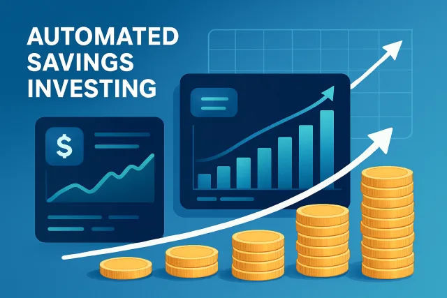 Automate savings investing with digital tools and financial growth visuals.