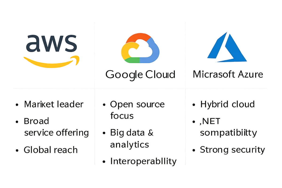 Comparison of AWS, GCP, and Azure cloud services