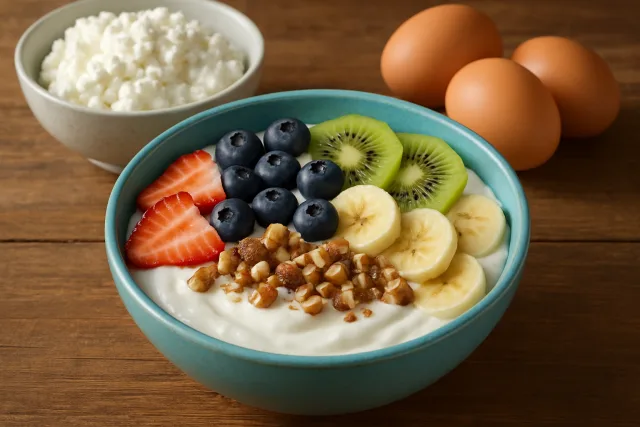 Protein powder alternatives including Greek yogurt, cottage cheese, and eggs.