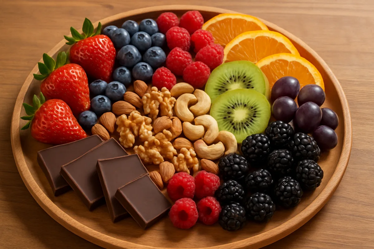 Alternatives to sugary snacks including fruits, nuts, and dark chocolate