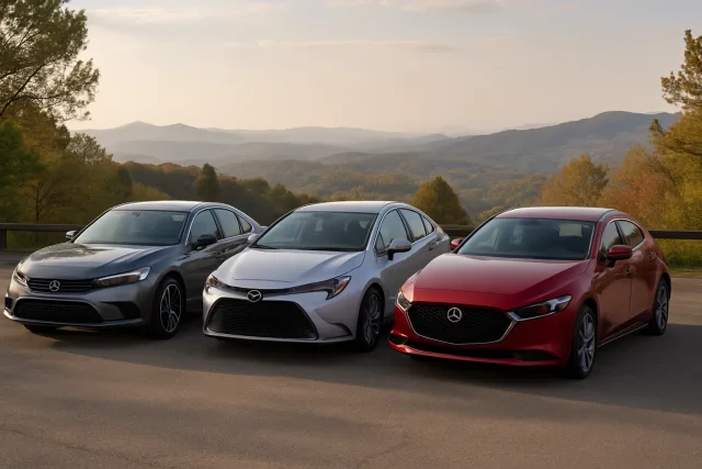 Best cars for first time buyers including Honda Civic, Toyota Corolla, and Mazda3