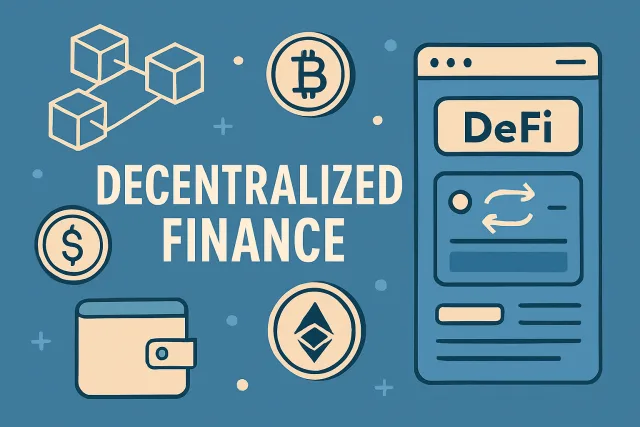 DeFi Platforms overview with blockchain and cryptocurrency elements
