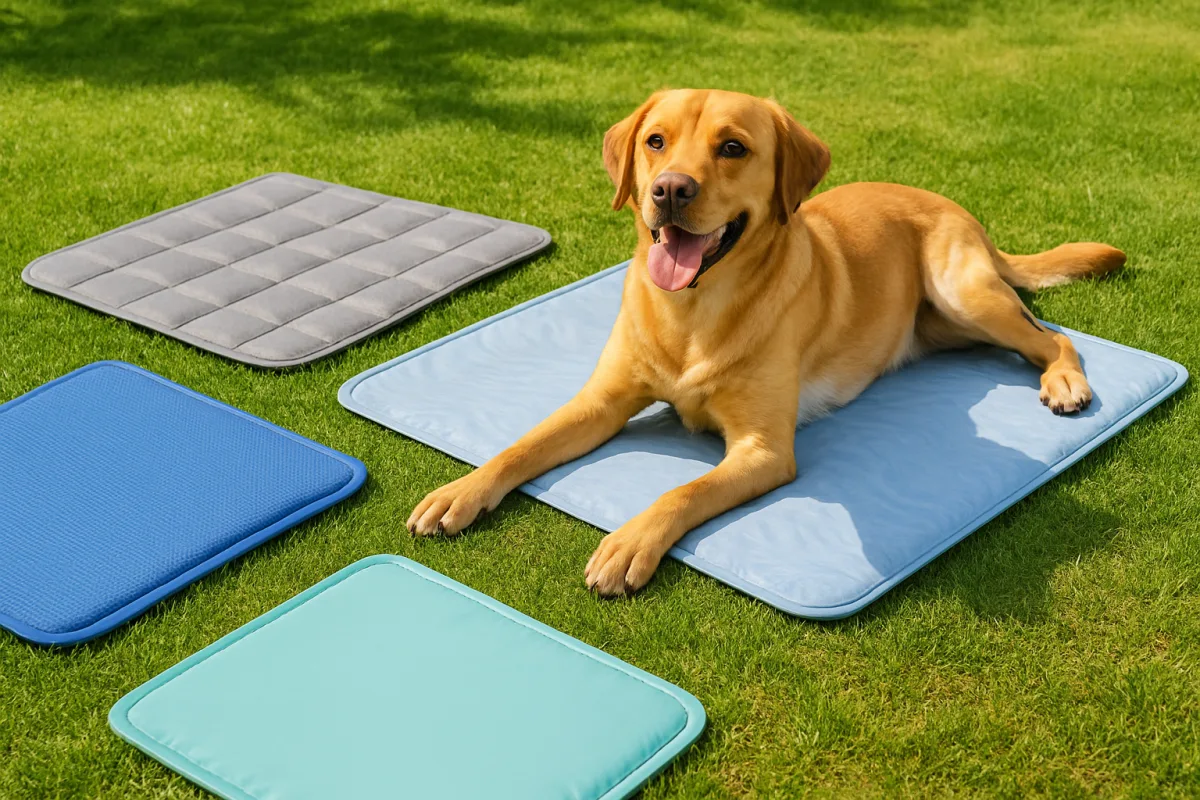 Dog cooling mats for pets in outdoor setting