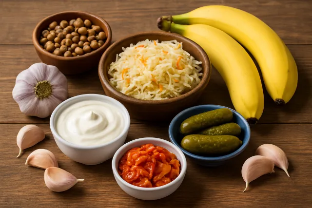 Best Foods for Gut Health including yogurt, sauerkraut, and bananas
