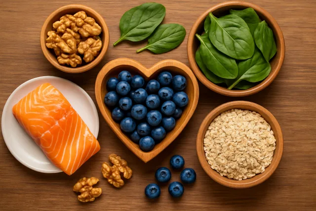 An assortment of heart-healthy foods for better cardiovascular health