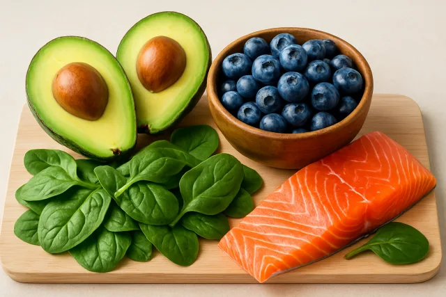 Best foods for skin health including avocados, berries, and salmon