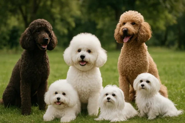 Hypoallergenic dog breeds including Poodles, Bichon Frises, and Maltese