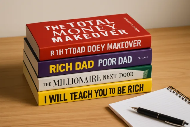 Best personal finance books stacked on a desk