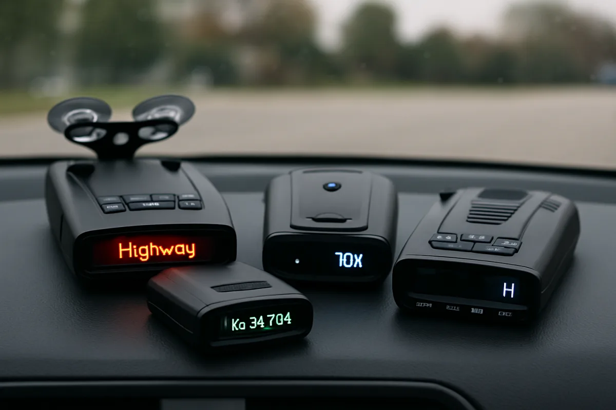 Best radar detectors on a car dashboard