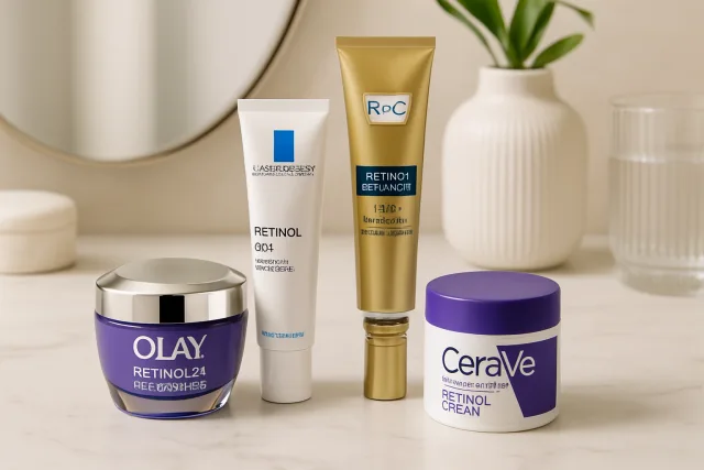 Best retinol creams displayed on a vanity