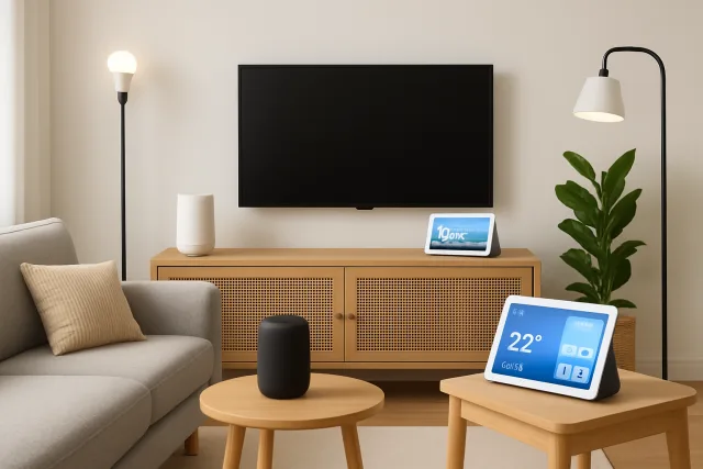 Smart home devices in a modern living room