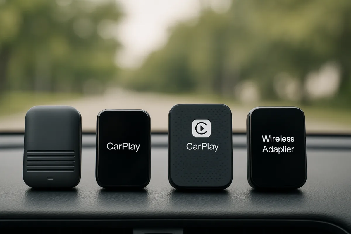 Wireless CarPlay Adapters on a car dashboard