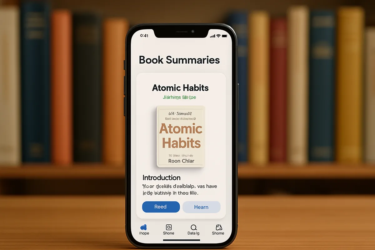 Book summary apps interface on a smartphone