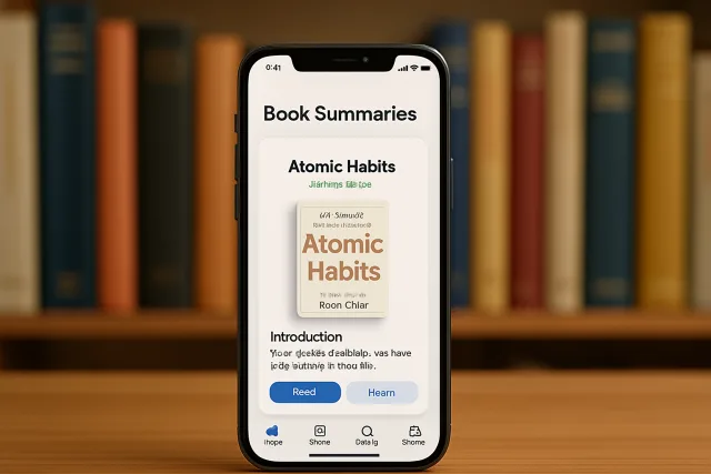 Book summary apps interface on a smartphone