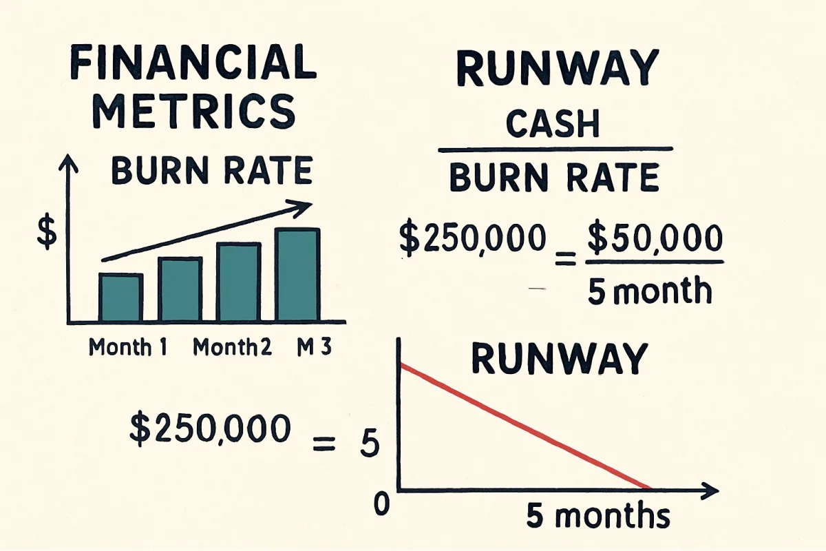 Burn rate and runway financial metrics