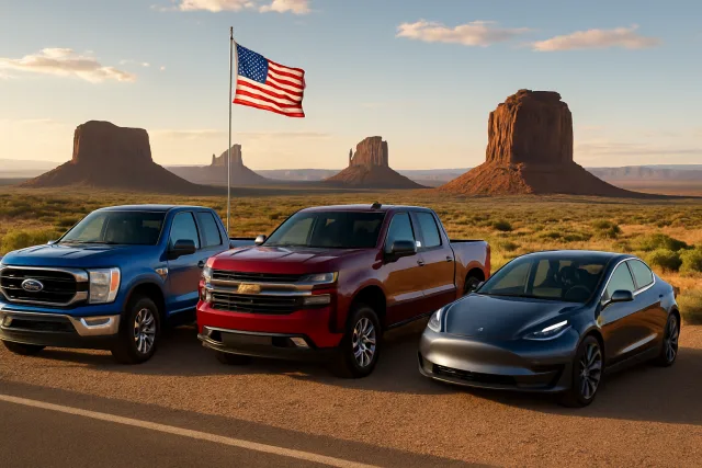 Cars Made in the USA featuring Ford, Chevrolet, and Tesla.