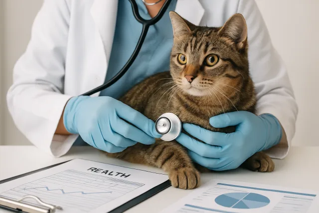 Cat health screenings with veterinarian examining a cat