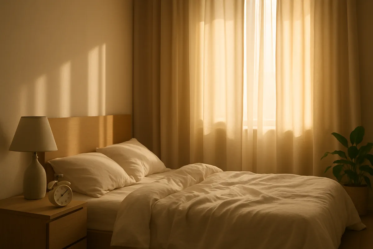 Circadian rhythm reset guide with peaceful bedroom light