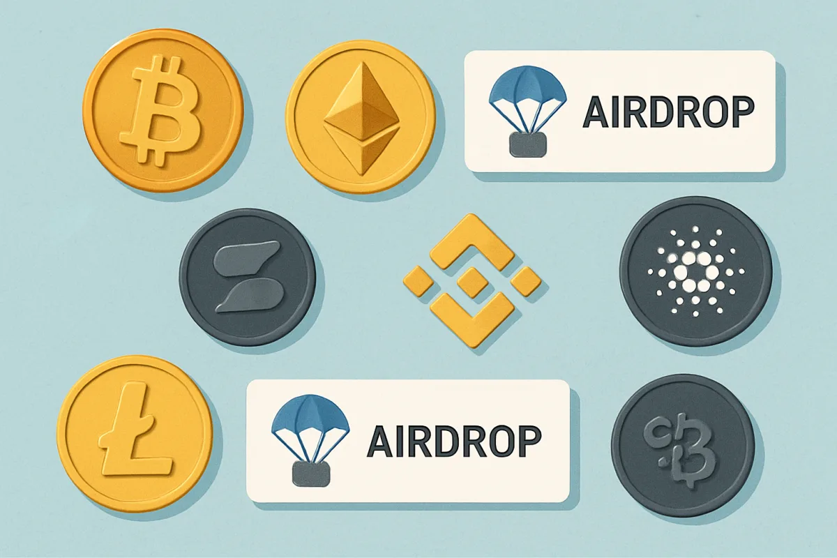 Crypto Airdrops overview with tokens and notifications