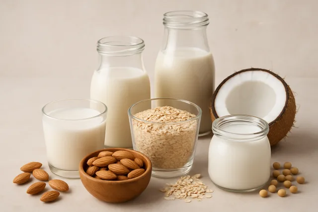 Dairy Free Alternatives including almond, soy, oat, and coconut milk