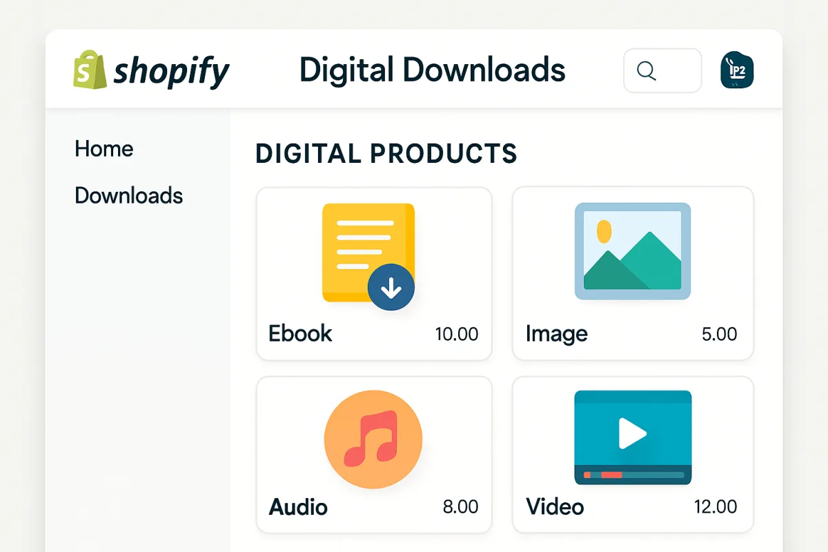 Digital Downloads Shopify Store interface