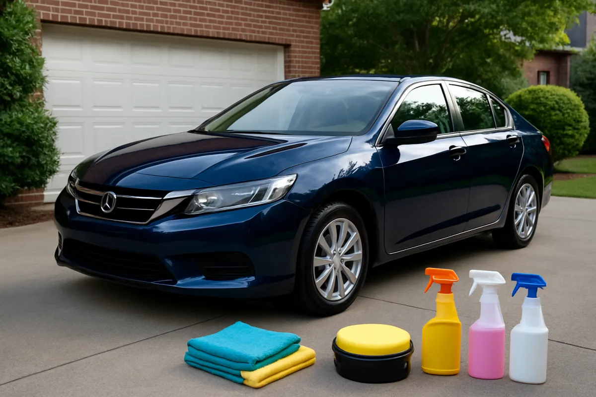 DIY car detailing supplies and a shiny car