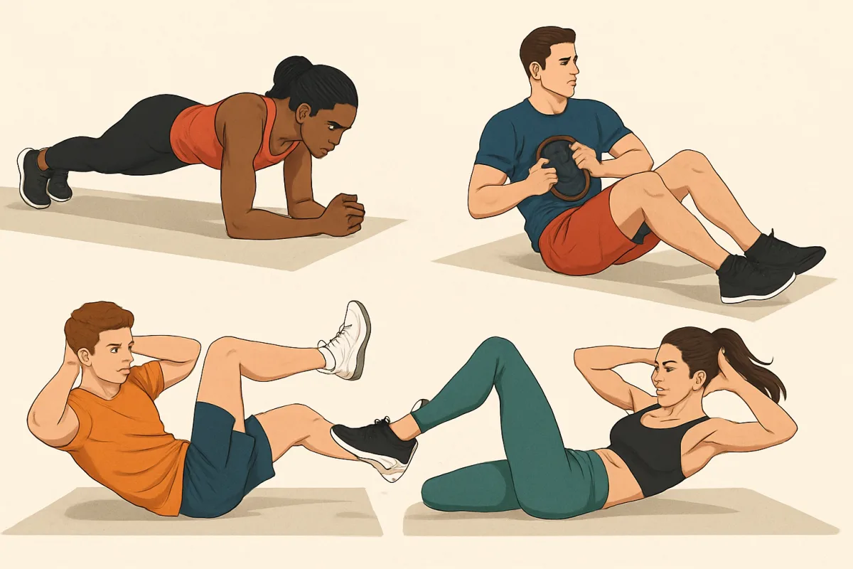 Core strength exercises including planks and twists