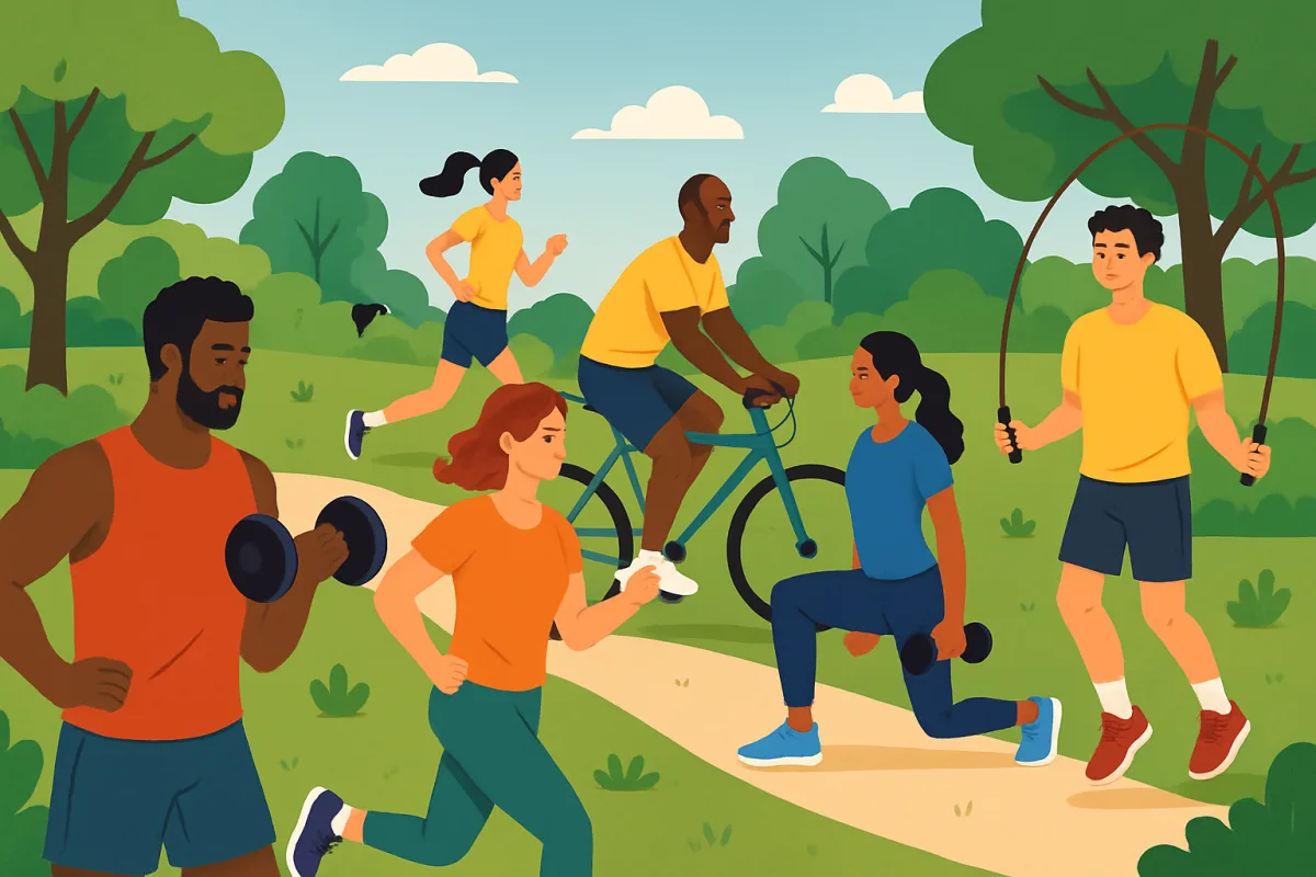 Exercises for weight loss featuring diverse individuals in action.