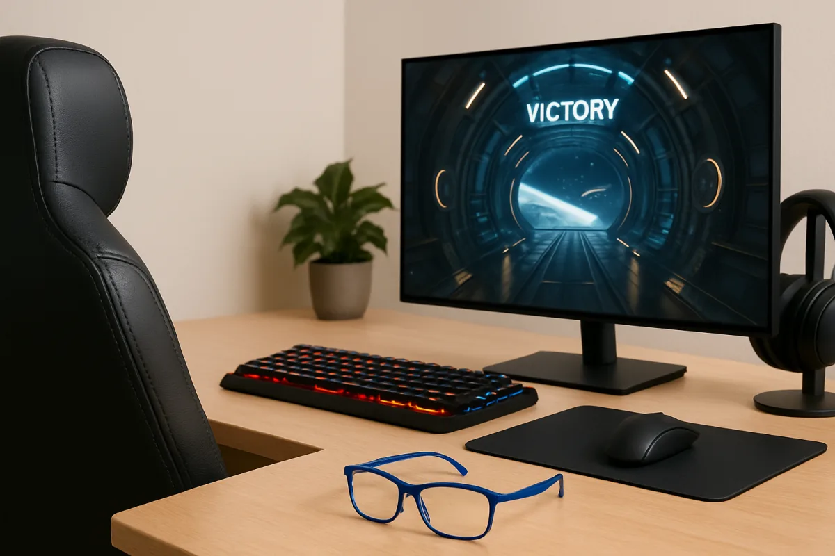 Eye strain from gaming setup with glasses and screen