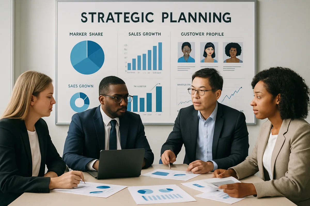Target market planning session with business professionals