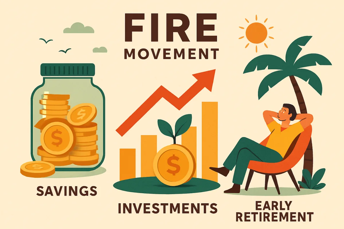 FIRE Movement concept with savings and retirement themes