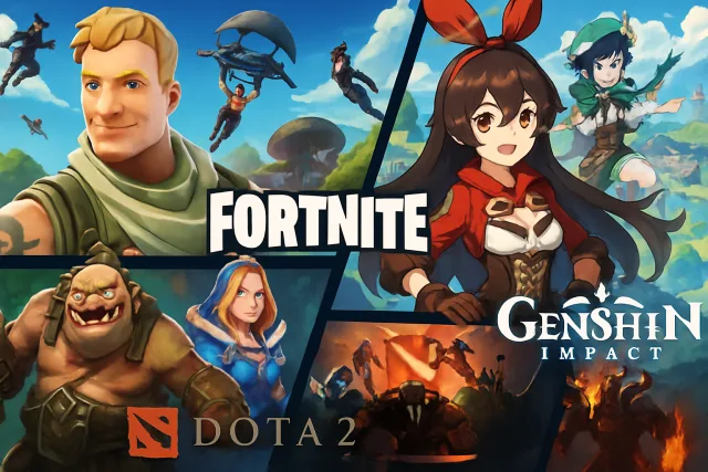 Free PC Games featuring Fortnite, Genshin Impact, and Dota 2