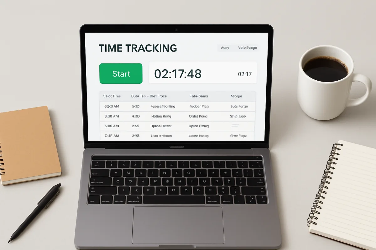 Freelancer Client Time Tracker software interface on a laptop