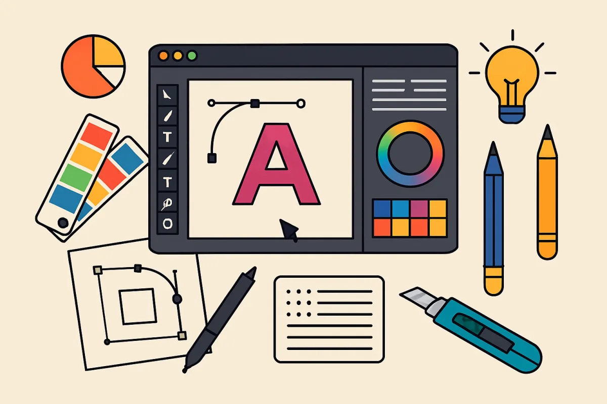 Graphic design from scratch workspace with tools and software