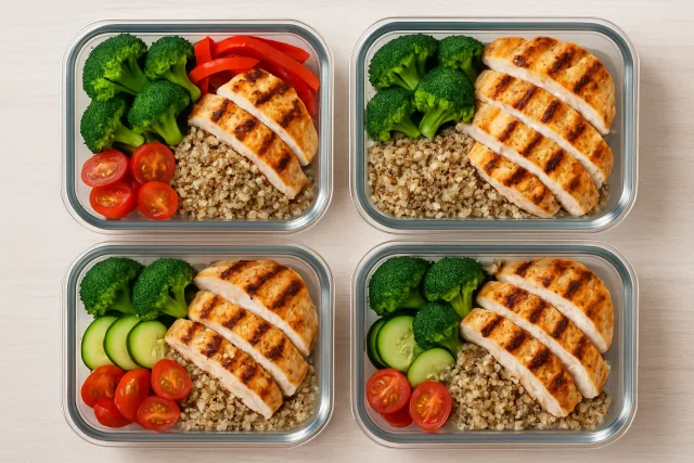 High protein meal prep with chicken and quinoa