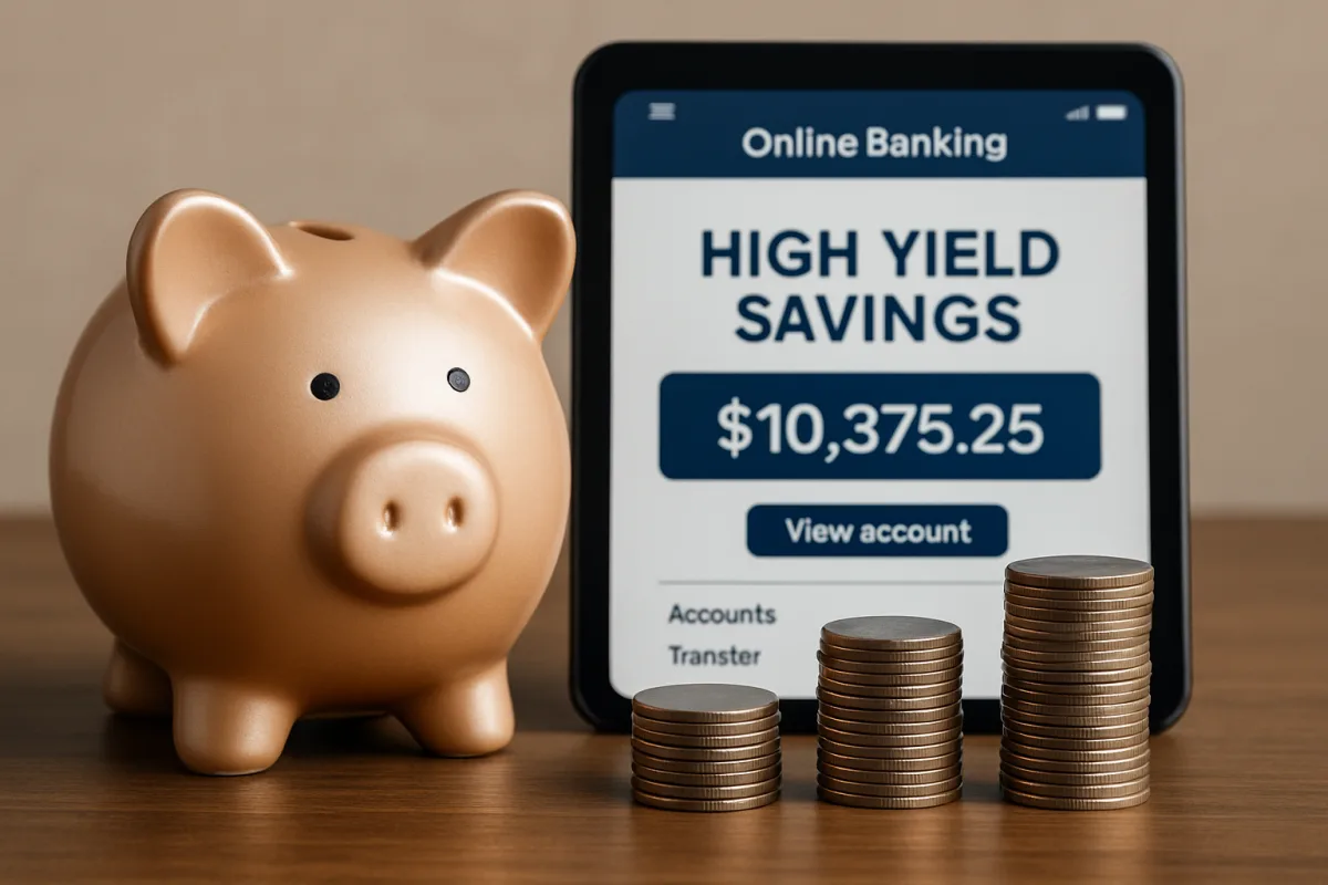 High yield savings accounts concept with piggy bank and coins