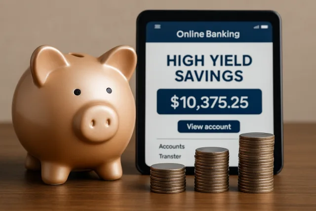 High yield savings accounts concept with piggy bank and coins