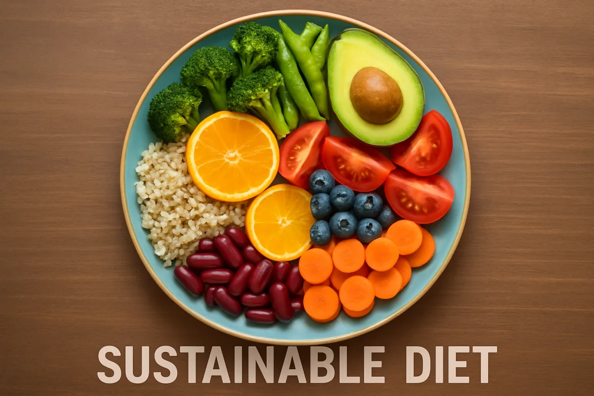 Sustainable diet plate with fruits and vegetables