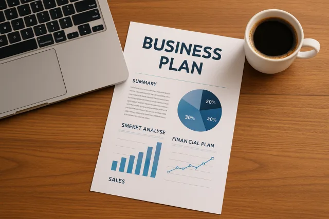 Creating a business plan document with charts and graphs
