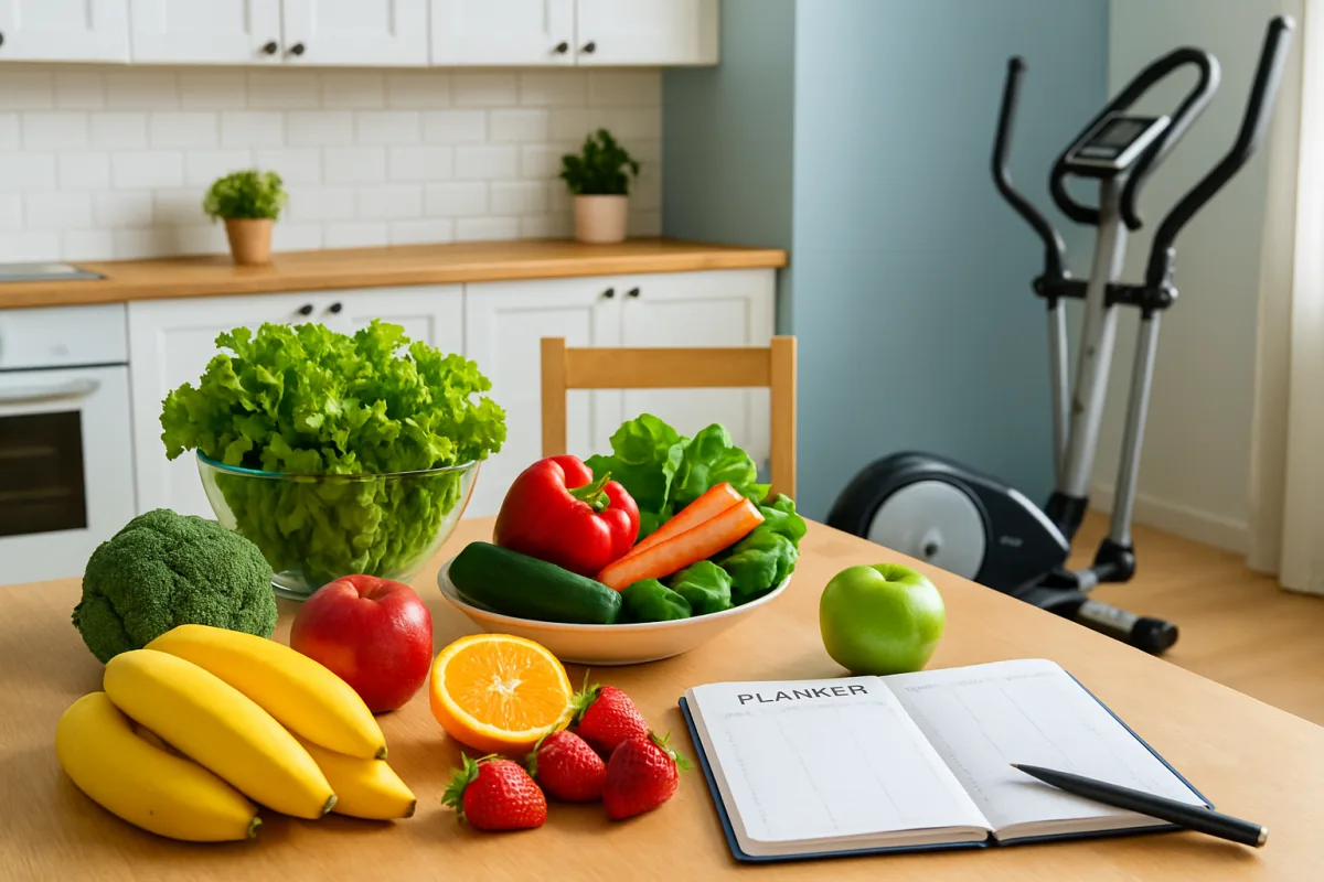 Creating a healthy routine with fresh foods and exercise
