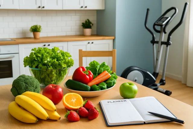 Creating a healthy routine with fresh foods and exercise