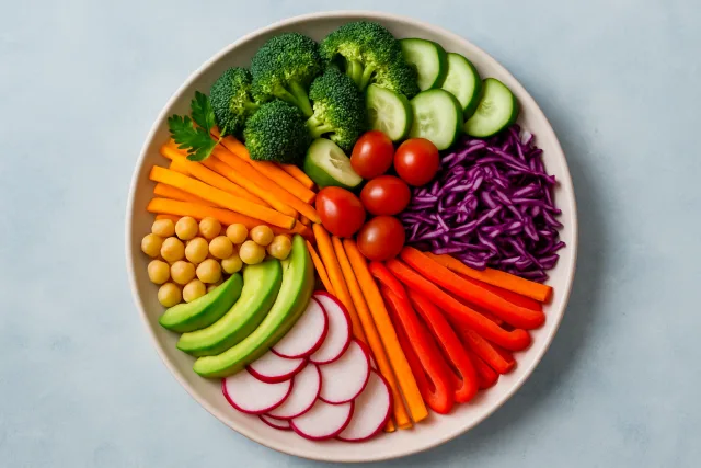 A colorful plate of fresh vegetables for healthy eating.