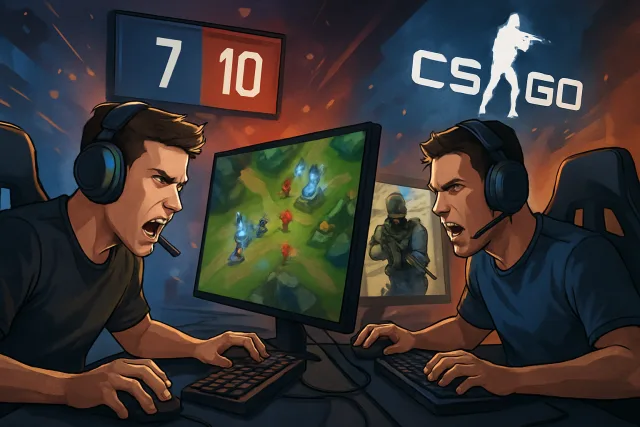 Competitive gaming scene with players and popular games.