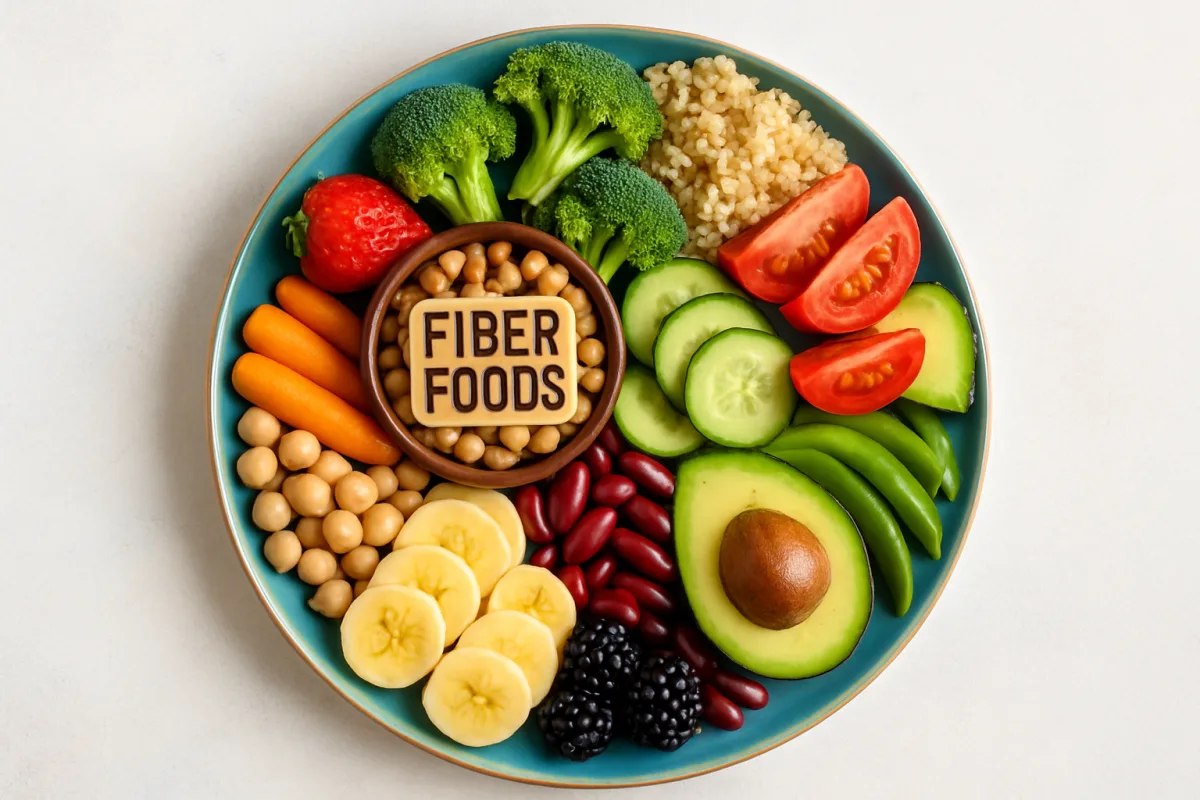 A plate of high-fiber foods to increase fiber intake